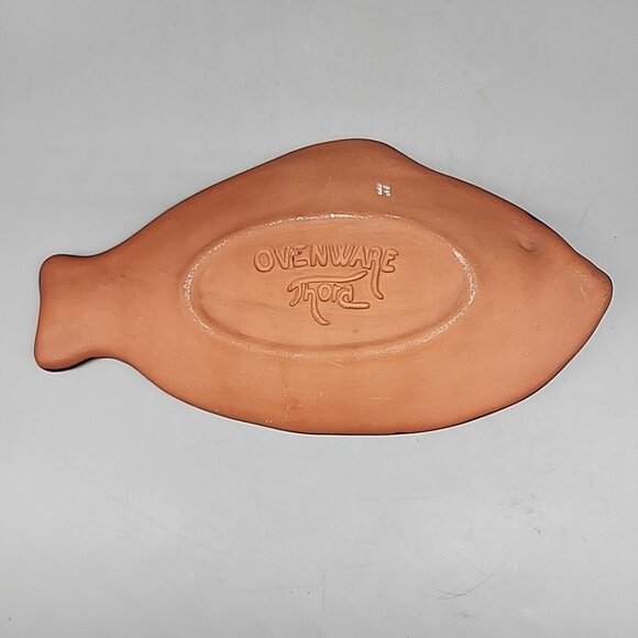 Thora Ovenware Fish Shaped Platter Bowl Dark Blue Redware Dish 11" - Picture 3 of 4